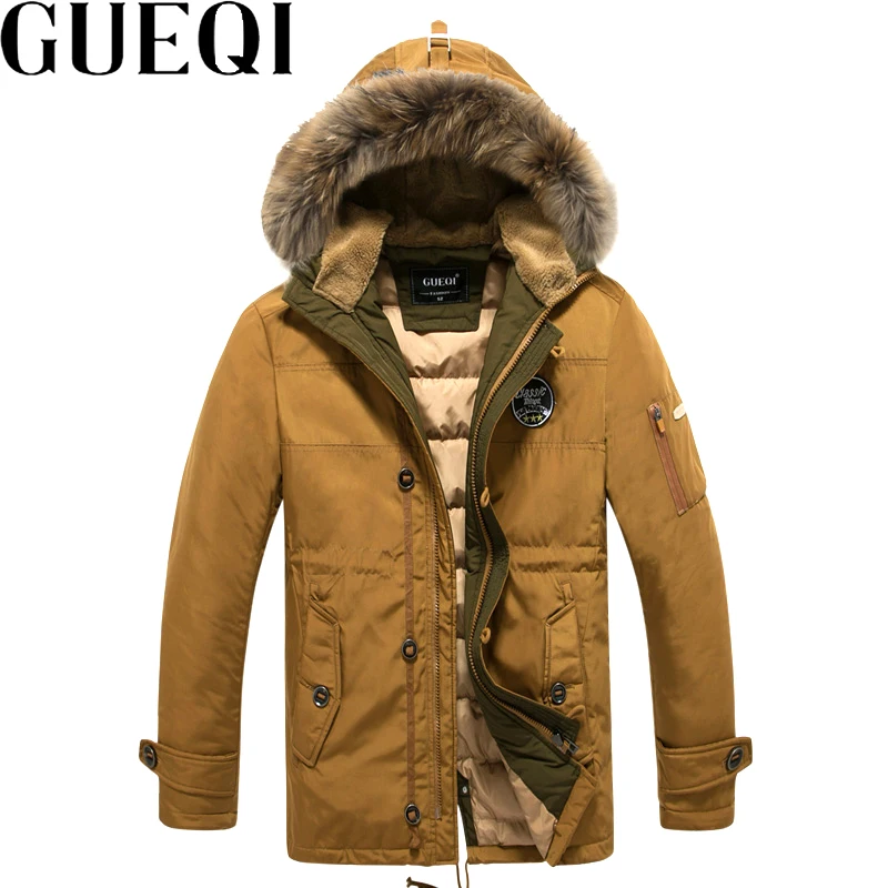 

GUEQI Fur Hooded Men Warm Down Jackets Plus Size M-3XL ADD Fleece Outerwear 2017 Cold Winter Man Casual Parkas