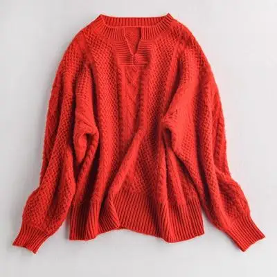 Осень и зима кашемировый свитер женский свободный пуловер с v-образным вырезом шерстяной свитер джемпер большой размер женский - Цвет: Красный