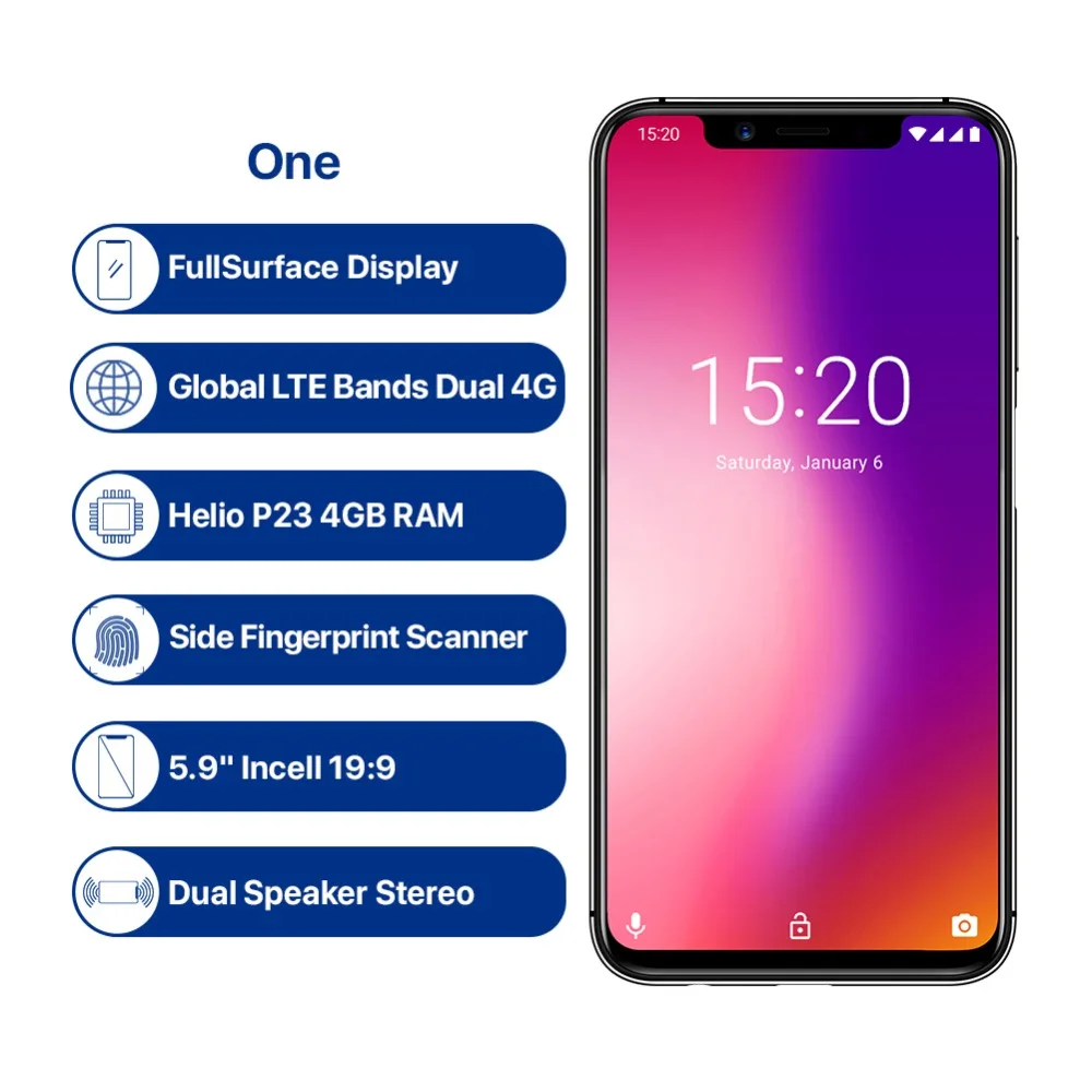 Umidigi ONE смартфон с 5 9 дюймовым дисплеем восьмиядерным процессором Helio P23 ОЗУ 4 Гб
