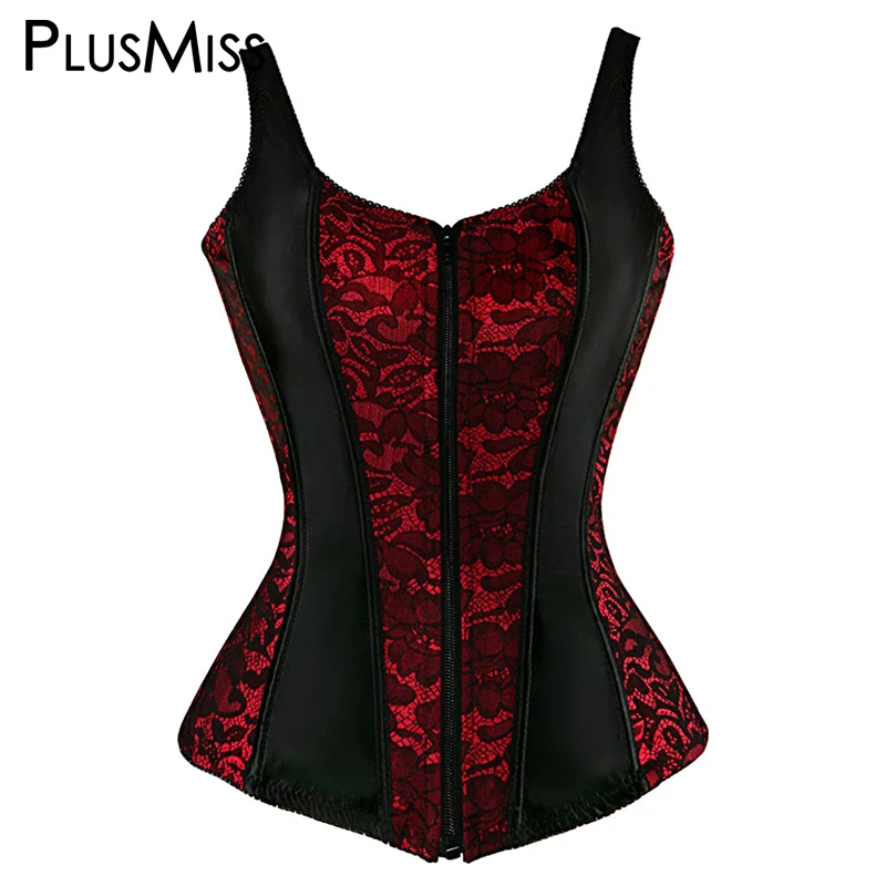 PlusMiss Plus Size Zipper Sexy Lace Gothic Steampunk Corsets X Boned Body Shaper Corselets Overbust Bustier Waist Cincher Ladies PlusMiss Plus Size Zipper Sexy Lace Gothic Steampunk Corsets X Boned Body Shaper Corselets Overbust Bustier Waist Cincher Ladies