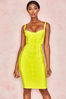 

Yellow Color Ladies HL Bandage Dress Sleeveless Strap Sexy Bodycon Mini Dress Club Night Dress