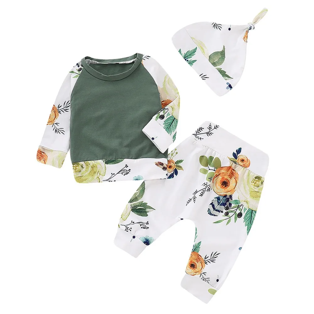 Puseky 3PCS/Set Newborn Baby Girl Clothes Fall Autumn Kids Long Sleeve