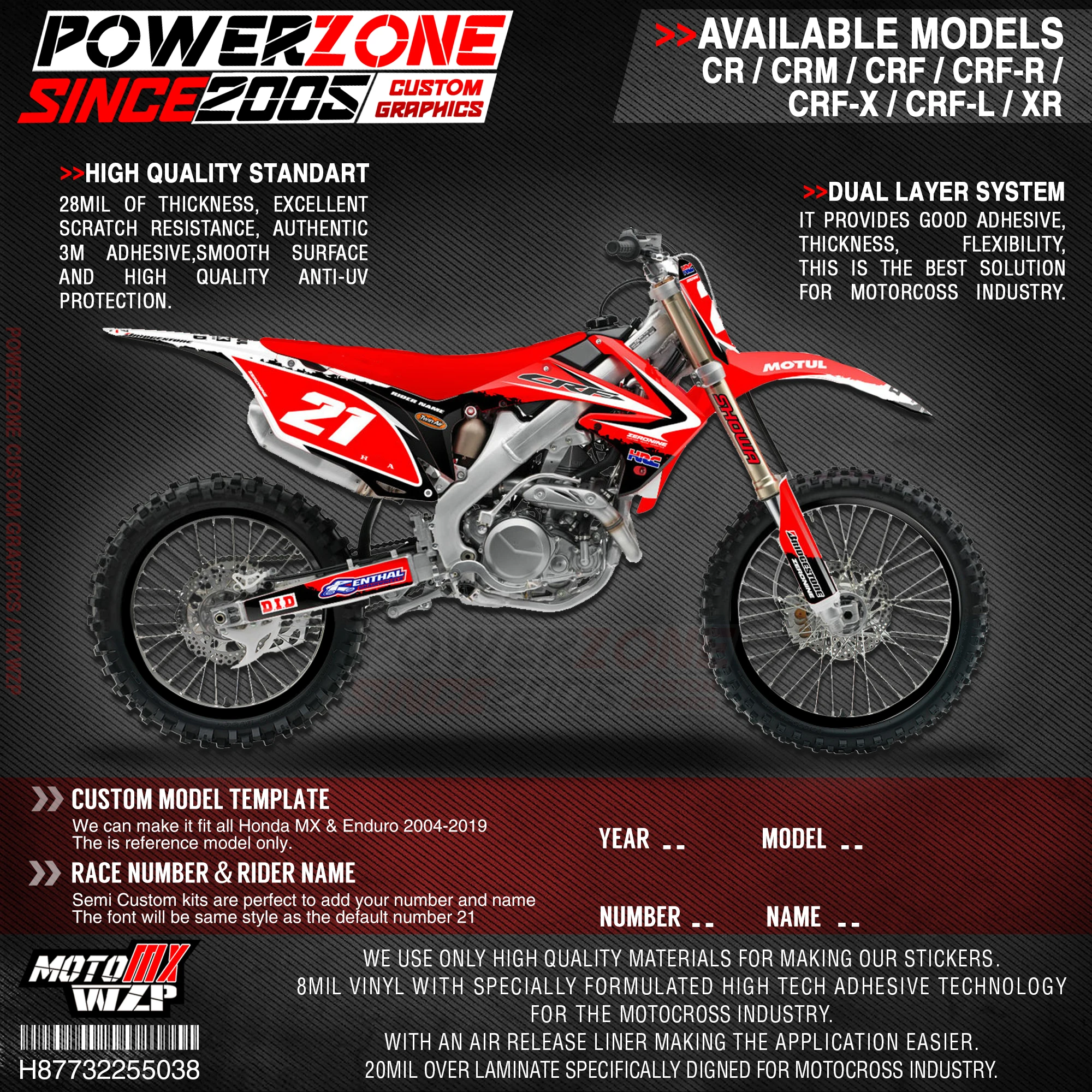 

PowerZone Custom Team Graphics Backgrounds Decals 3M Stickers Kit For HONDA CRF250R 2010-2013 CRF450R 2009-2012 038