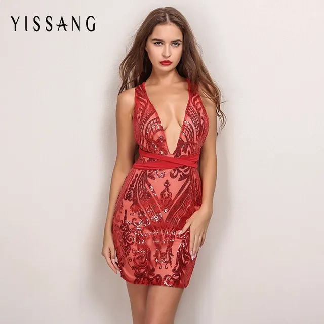 yissang best sexy sequin red dress for christmas party elegant v neck backless womens bandage bodycon - Red Dress For Christmas Party yissang best sexy sequin red dress for christmas party elegant v neck backless womens bandage bodycon - Red Dress For Christmas Party