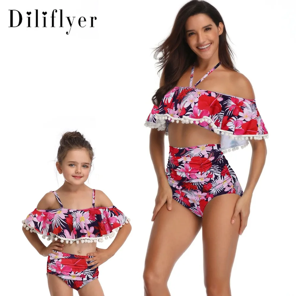 Women's One Piece Off Shoulder Vintage Floral Backless Bather Flounce Ruffled Set Drawtring Modest Swimwear 2