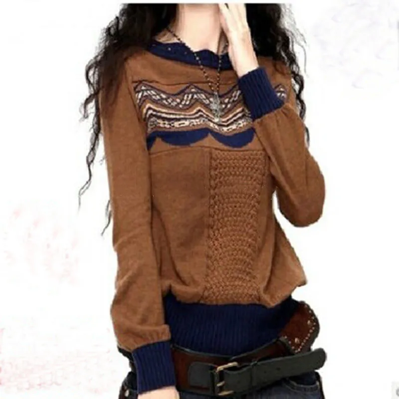 

Hitz Female Cashmere Sweaters With Paragraph Bottoming Shirt Round Neck Hit color Sweater Pullover Short Paragraph