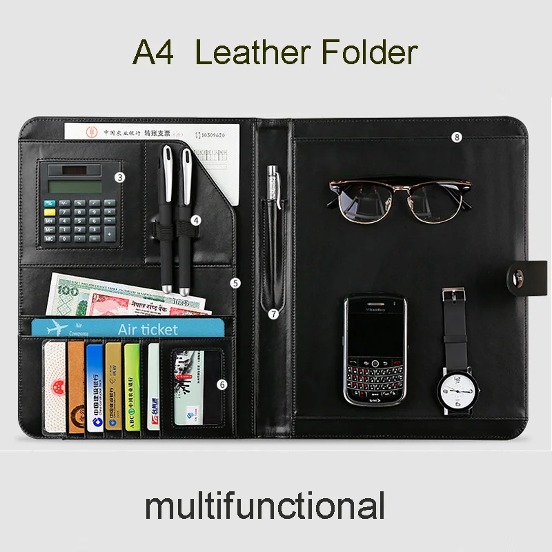 

a4 file folder portfolio document bag briefcase organizer business financial clamp with calculator magnetic hasp lock 1170
