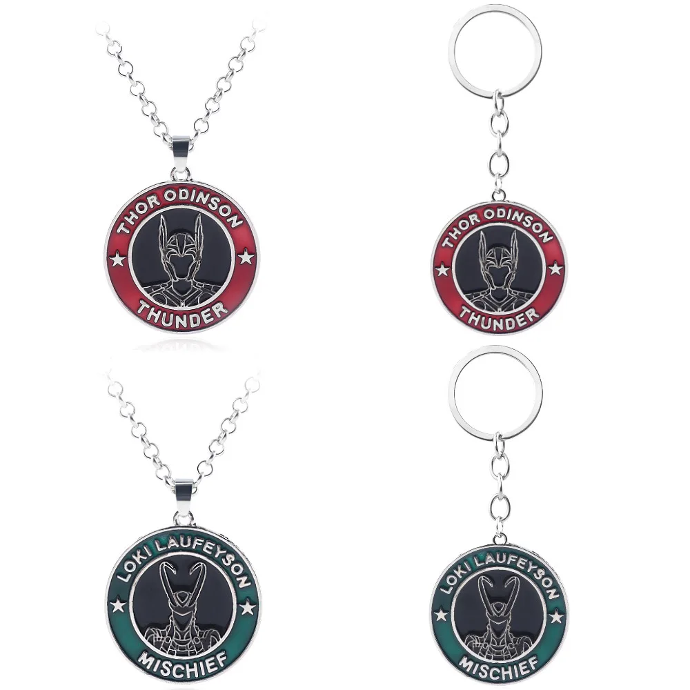 

Marvel Avengers Thor Odinson Hammer Mjolnir Necklaces Keychains Anime Superhero Loki Metal Keyrings Pendants Chaveiro Figure Toy
