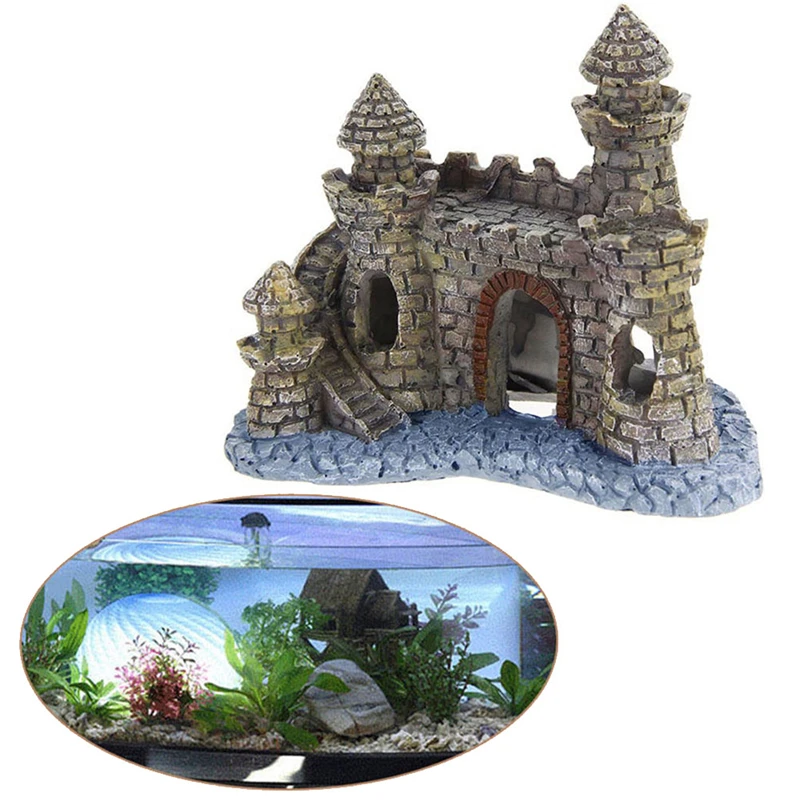 1PCS Resin Cartoon Castle Aquariums Decorations Castle Tower Ornaments
