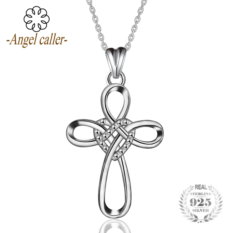 

Angel Caller Cross Pendant 925 Sterling Silver Eternal Love Heart Celtics Knot Cross Pendants Necklace Infinity Sign Jewelry 081