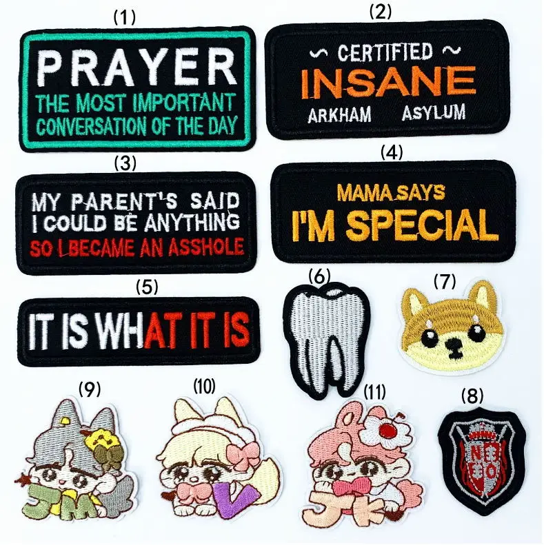 

New arrival 10 pcs words badge Embroidered patch iron on Jeans coat tshirt bag shoe hat decor repair Motif emblem accessory