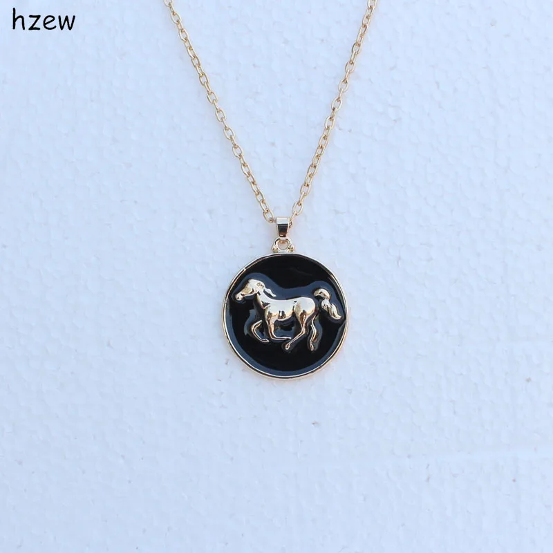 Hzew модные ожерелья брендовый кулон ожерелье женские модные украшения Рождественский подарок два цвета окрашенные масла круглые ожерелья с лошадьми