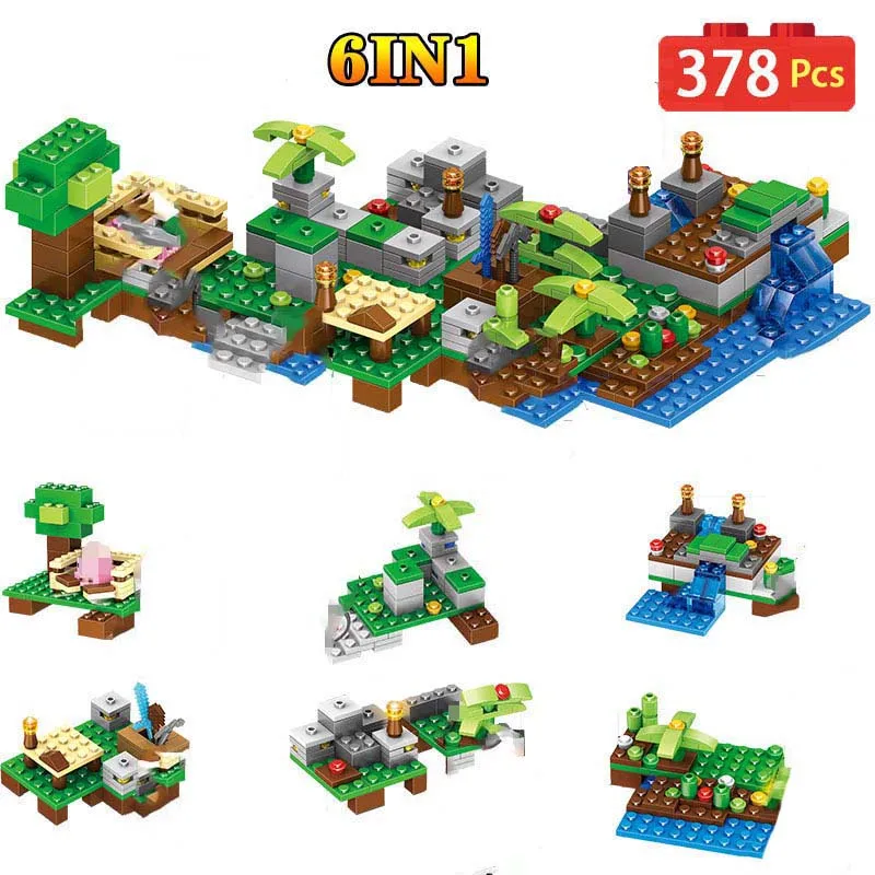 

My World 378pcs 6 IN 1 Farm Cottage Village Building Blocks Compatible Legoinglys Figures Bricks Toys For Children