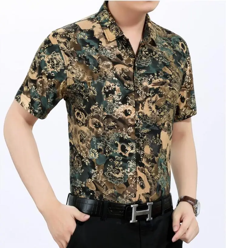 YYear Mens Lapel Printed Slim Casual Long Sleeve Button Down Shirt
