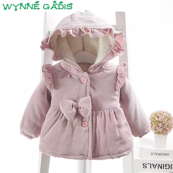 

Baby Girls Corduroy Bow Hooded Thick Fleece Jacket Coat Princess Kids Infant Winter Casual Outerwear casaco roupas de bebe