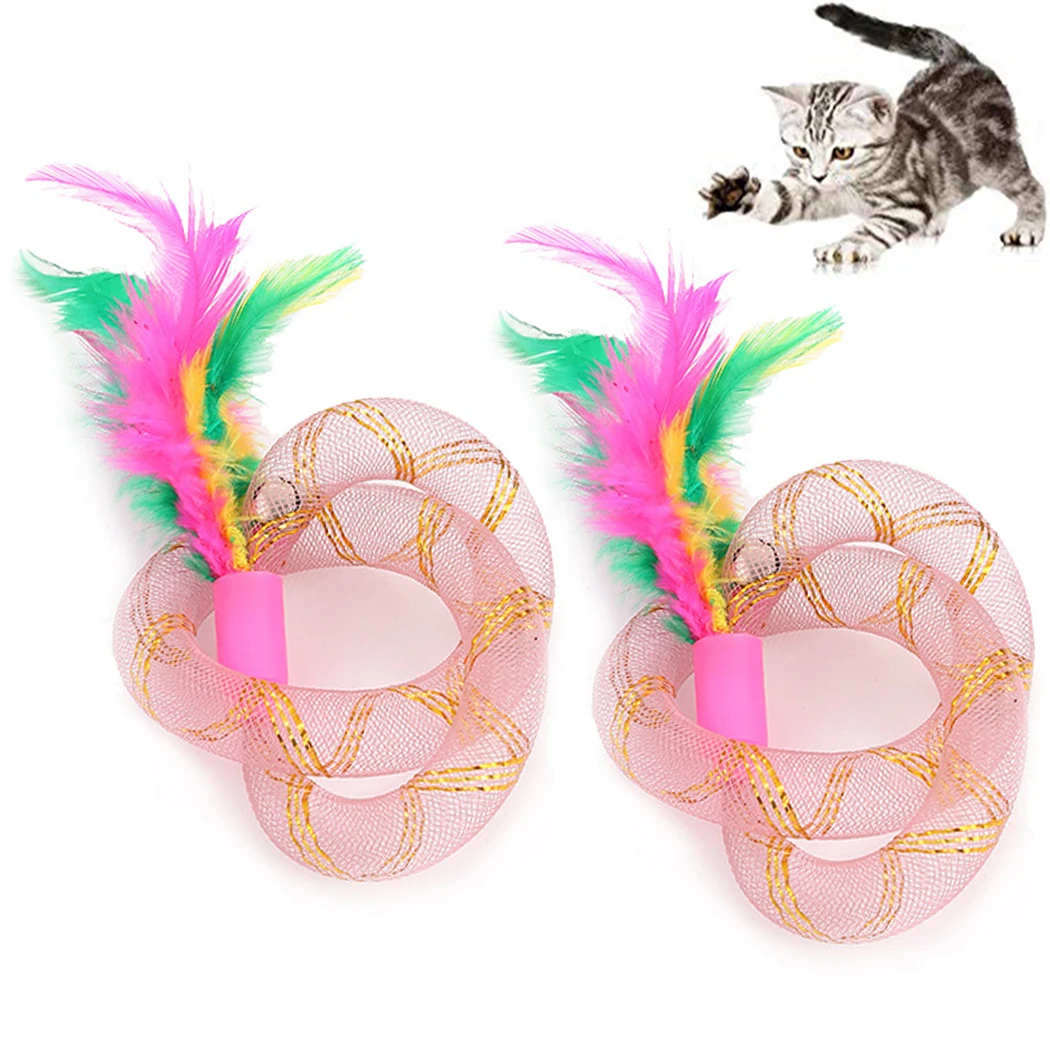 

2Pcs Cat Toys Funny Colorful Cat Spring Toys Line Tube With Feather Spring Elastic Toy Pet Interactive Training Supplies For Cat