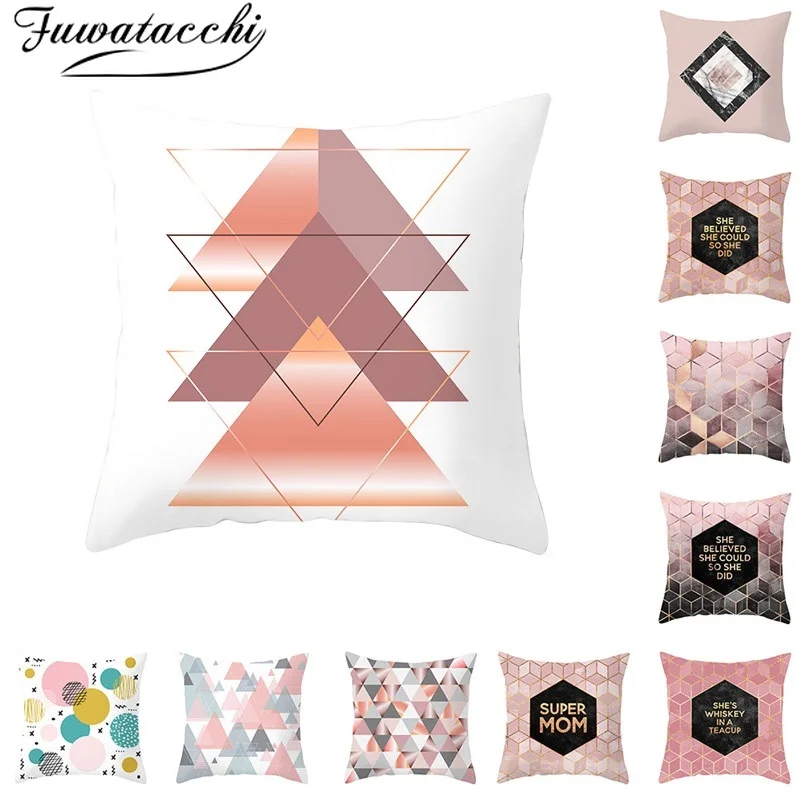 

Fuwatacchi Pink Geometric Cushion Cover Nordic Diamond Wave Throw Pillow Cover for Sofa Home Chair Decorative Pillows 45*45cm