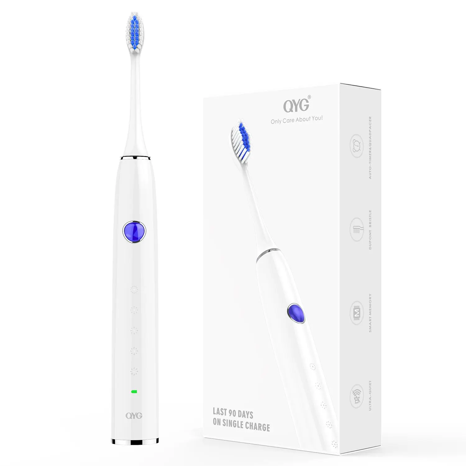 

QYG Q1-W Electronic Power Precision Clean Anti-Microbial Sonic 5 Mode Settings Dual Engine Electric Toothbrush, IPX7 waterproof