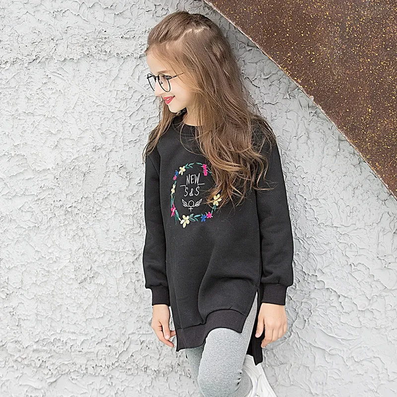 

Tanggetui 2018 Child Louis Dog Kids Girls Long Paragraph Sweater Embroidered Fleece Set Loose in the Thick Head and Long Sleeves