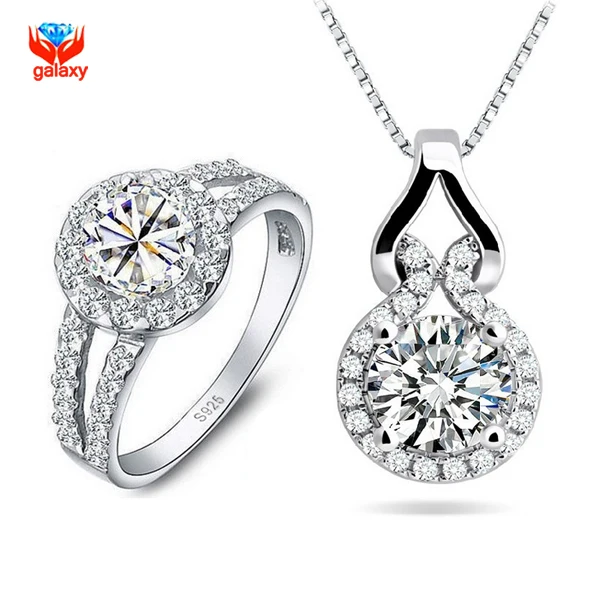 

YHAMNI Fashion Wedding Jewelry Sets For Women 100% 925 Sterling Silver Round CZ Diamant Pendant Necklace Ring Set African YS028