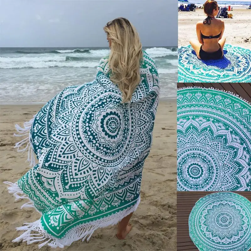Летнее богемное гобеленовое круглое пляжное полотенце с кисточками и цветочным принтом, купальное полотенце для загара, одеяло, коврик для йоги, домашний декор