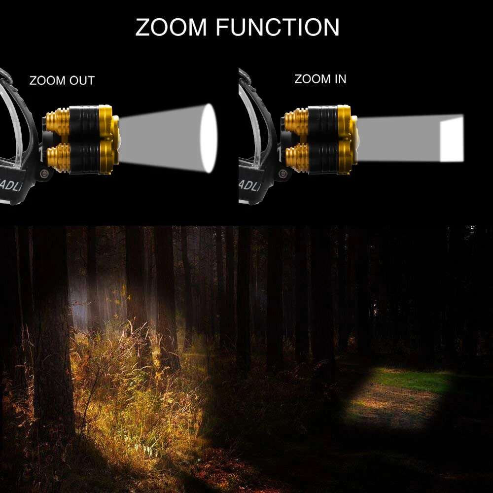 5LED lanterna, T6 cabeça tocha, lanterna, Camping luz, 2x, 18650, 8000LM