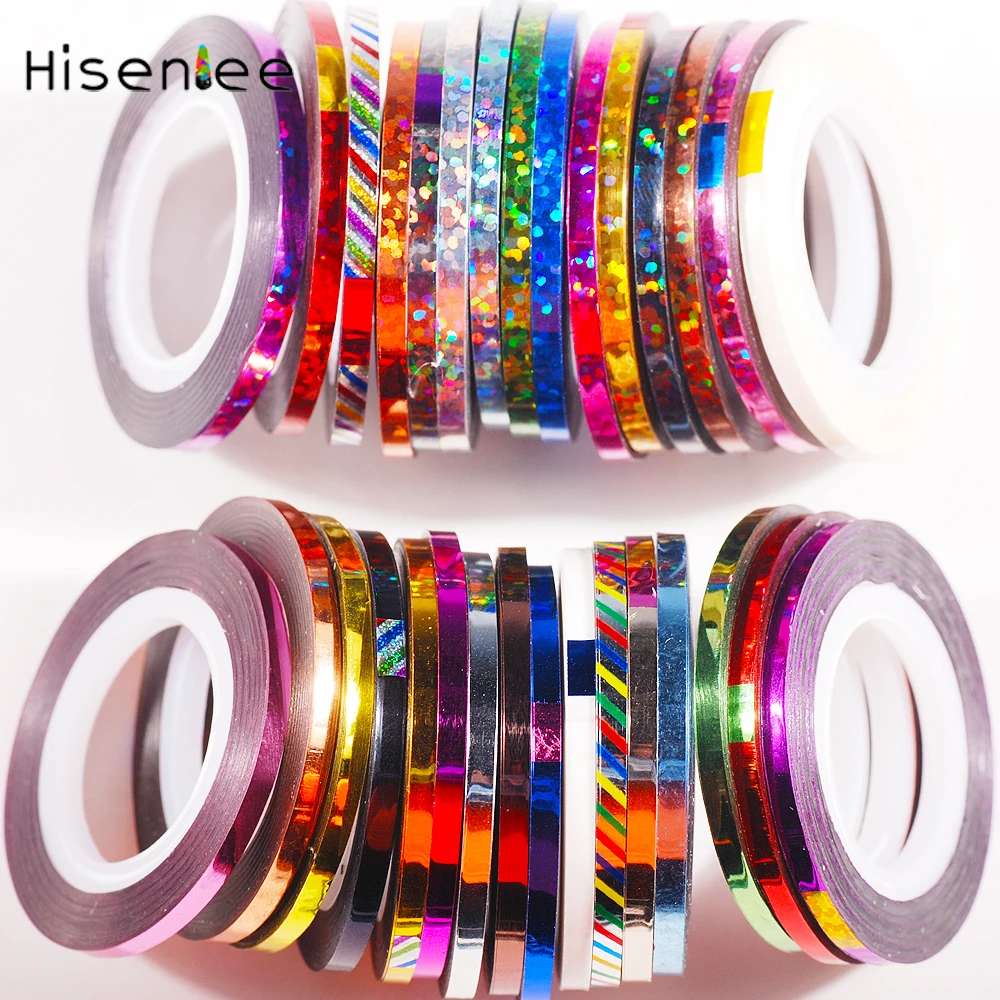 

High quality new 5 roll 30 color 3MM flash stripe tape line decoration DIY nail art glue applique manicure tool