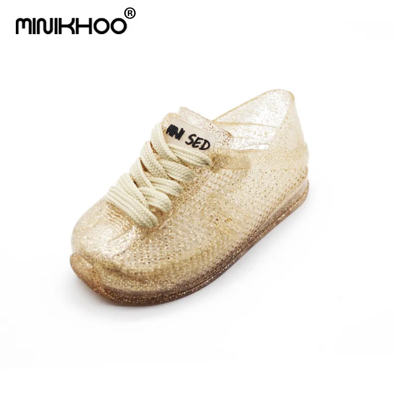 Mini Melissa/спортивные сандалии; Повседневная прозрачная детская обувь для девочек; бразильские прозрачные сандалии для девочек; дышащие сандалии; 13-15,5 см - Цвет: Gold