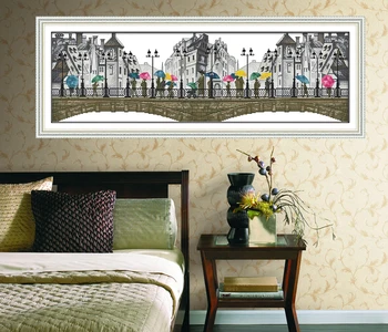 

Joy Sunday Cross Stitch Patterns Kits Embroidery Needlework Sets-The Scenery in The Rain Pattern