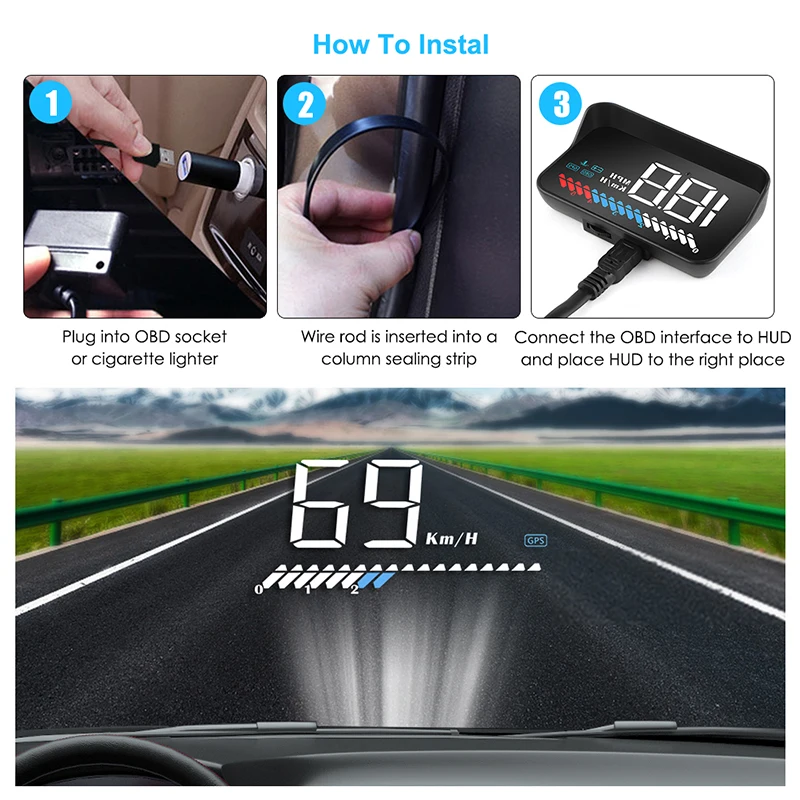 Car Hud Display Obd+gps On-board Computer Gps Speedometer