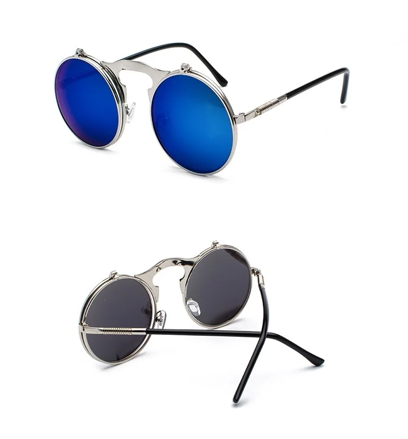 Круглые Солнцезащитные очки в стиле стимпанк для женщин и мужчин, металлические винтажные Круглые Солнцезащитные очки с двойными линзами, стильные круглые солнцезащитные очки Gafas Oculos De S - Цвет линз: 04