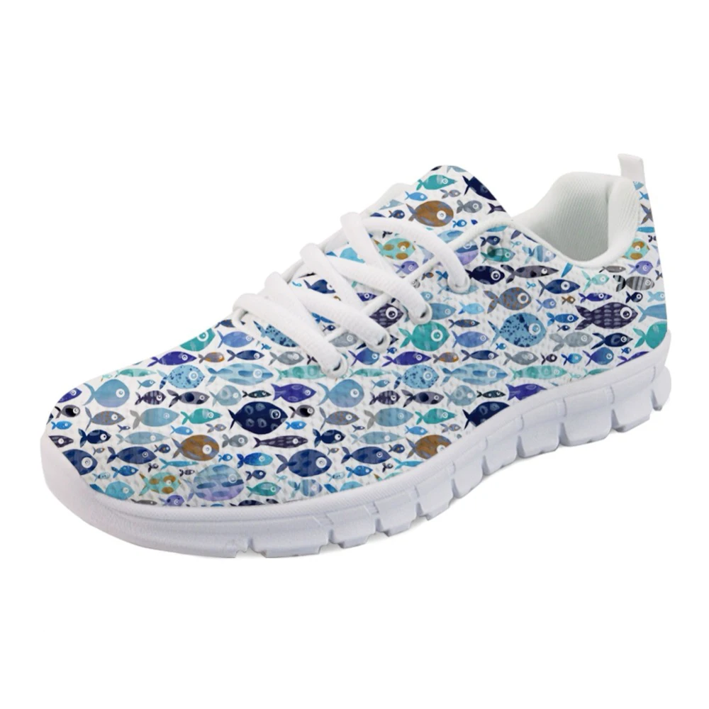 

NOISYDESIGNS Blue Watercolour Fish Fashion Style Women's Sneakers Shoes flat Women Leisure Mesh Shoes Zapatos Mujer Lady's Shoes