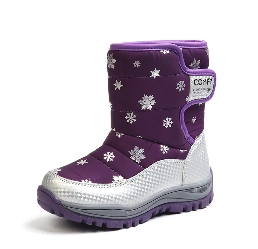 Зимние сапоги на платформе для девочек детские резиновые сапоги до середины икры уличная теплая зимняя обувь для девочек, популярные зимние сапоги для больших детей - Цвет: Фиолетовый