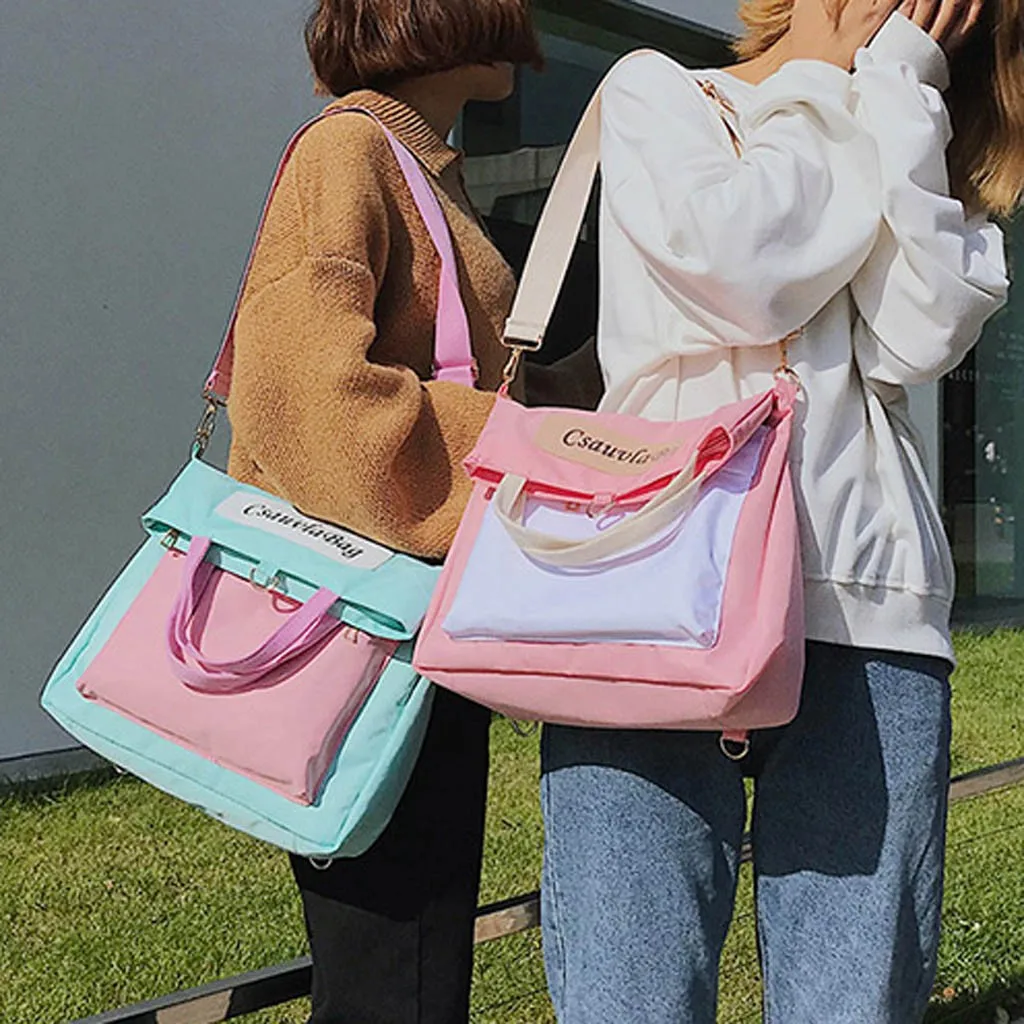 

Student Harajuku Canvas Bag Female College Contrast Color Multifunctional Shoulder Bags Tote Handbag Girls Rucksack Bagpack8.59