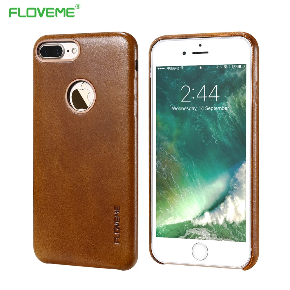 

FLOVEME Brand Genuine Leather Cases For iPhone 6 6 S 6s Plus 7 Plus Metal Logo Hole Ultra Cover For iPhone 6 6S Plus 7 Plus Capa