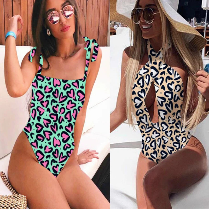 

2019 Women's One-piece Swimsuit Sexy Leopard Print Swimsuit Push-up Swimsuit Bandage Female Beachwear Backless Tights
