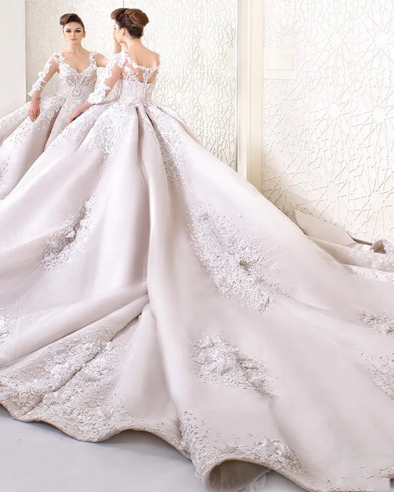 Wedding Wedding Dress Train custom made ball gown wedding dress 2017 light pink elegant v neck cathedral train latest muslim three quarter princess gowns in