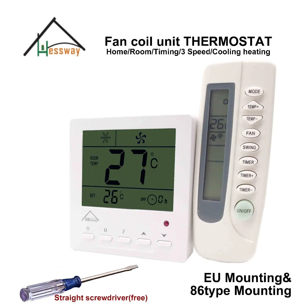 Us 2 55 15 Off Hessway Eu 86mm Mount Remote Control Room Thermostat Regulator 220v With Fan Control 40 Degrees Temperature Switch In Temperature