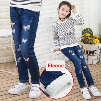 

Fleece Jeans for Girls Winter 2018 Children Clothes Cotton Thick Warm Cowboy Leggings Teenage Elastic Denim Pants Girl 12 years