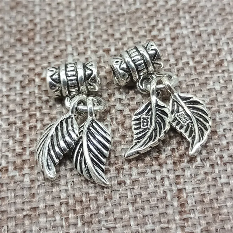

4 Pieces of 925 Sterling Silver Leaf Dangle Charms for Bracelet Necklace