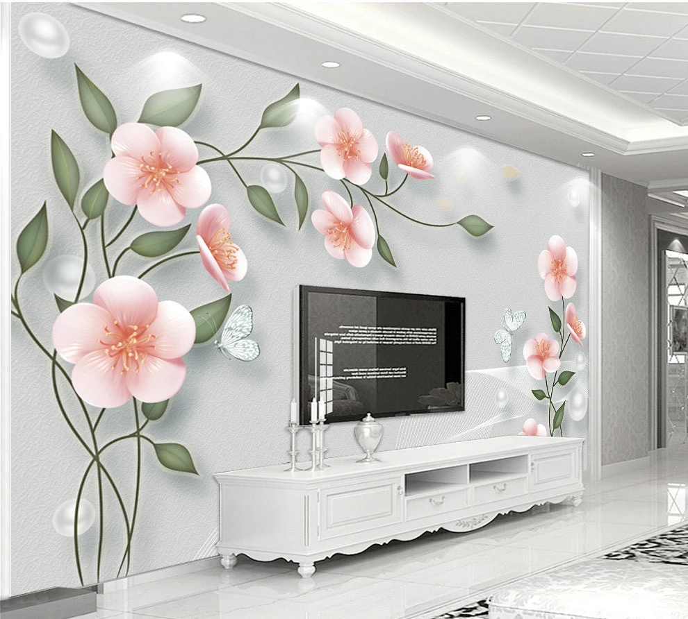 Bacazエンボス加工梅蝶3d花の壁紙壁テレビの背景の寝室3d壁画壁紙3d Fowerステッカー 壁紙 Aliexpress