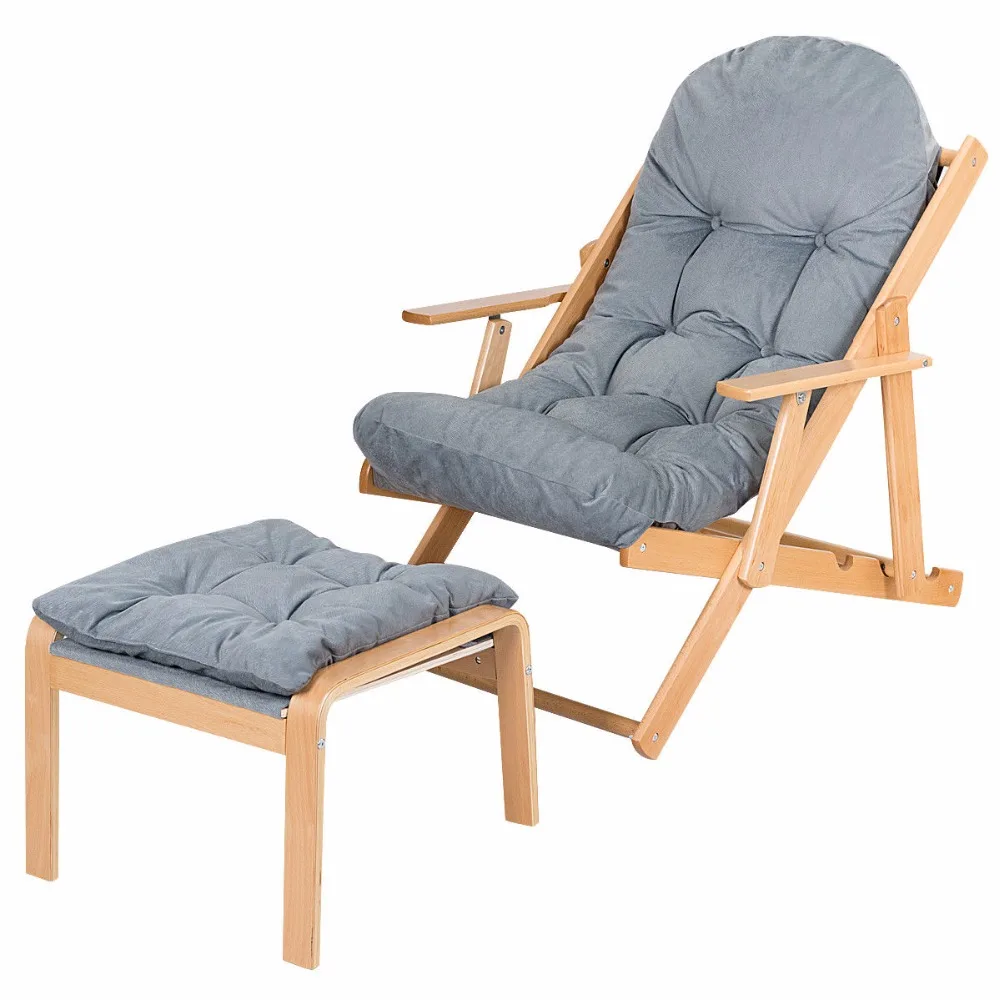 Folding Recliner Adjustable Padded Lounge Chair For Patio Deck