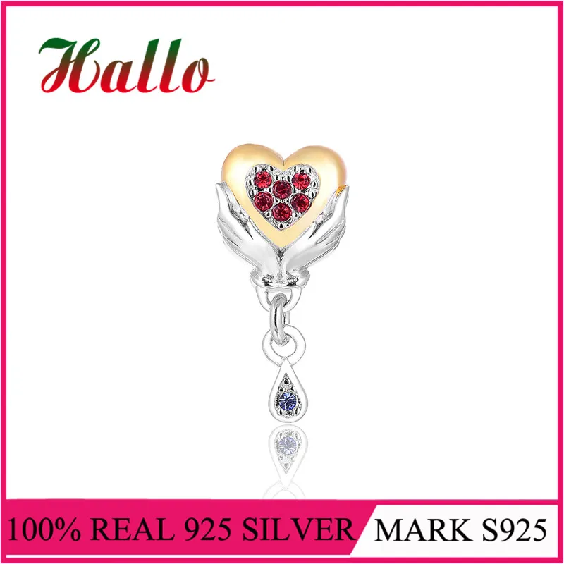 925 Silver European Brand Heart In Hand Hanging Pendant Dangle Bead