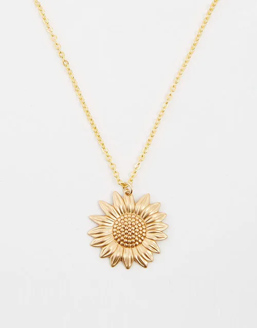 Punk Gold Sunflower Pendant Necklace Boho Botanical Flower Long Chain Necklace For Women Dainty Layering Gift Party Jewelry - Окраска металла: Gold