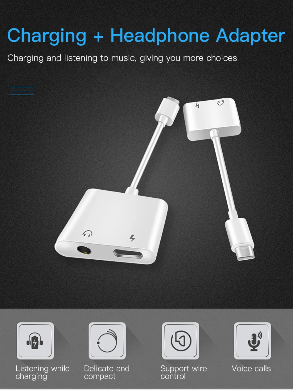 !ACCEZZ Adapter USB Type C For Huawei Samsung S8 S9 Plus 3.5mm Jack Earphone Calling Audio Connector Type-C Fast Charger Adapter (1)