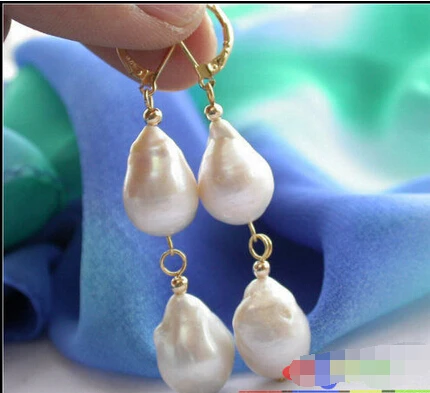 

Free shipping@@@@@ 18mm white drip KESHI REBORN PEARL dangle earring 6.10