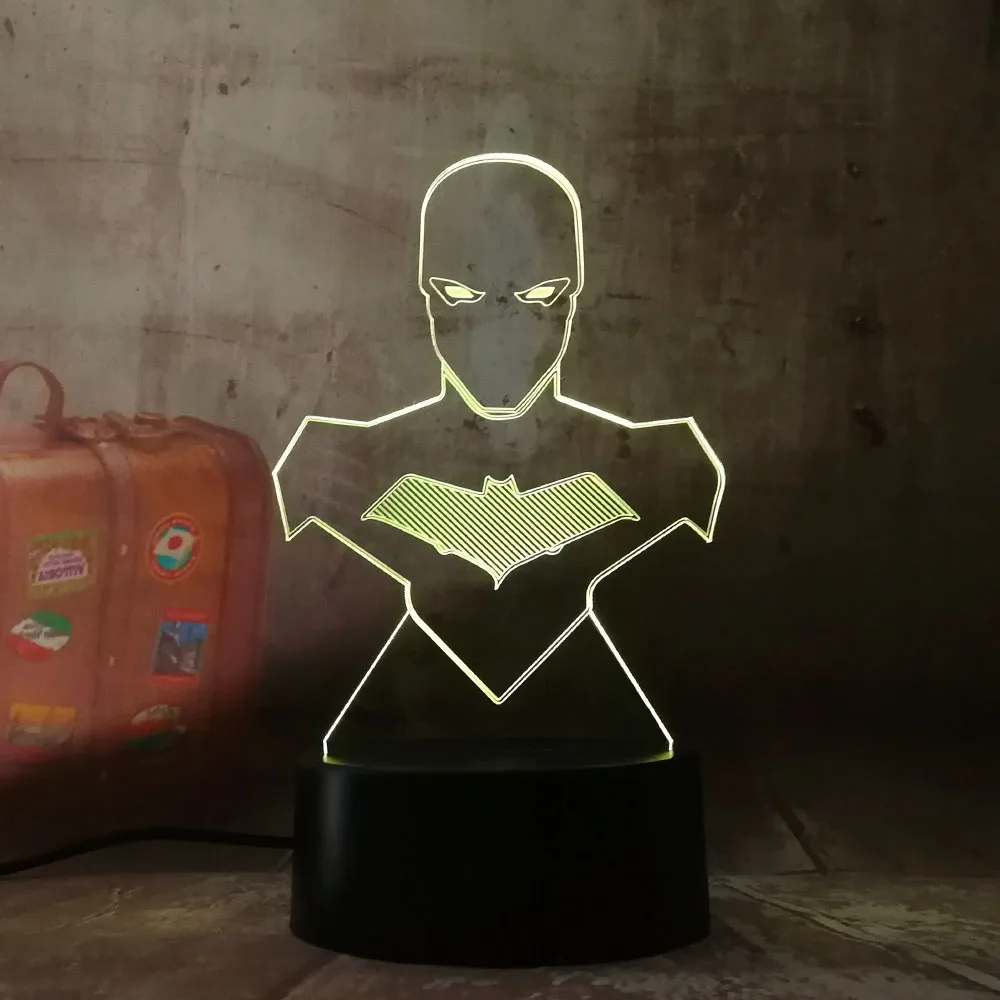 3D оптический иллюзионный Ночной светильник крутой Бэтмен DC Hero RGB 7 цветов USB
