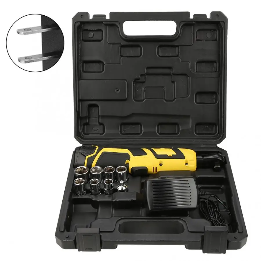 

12V 3/8" 40Nm Electric Cordless Right Angle Ratchet Wrench Set US Plug 110V Tool