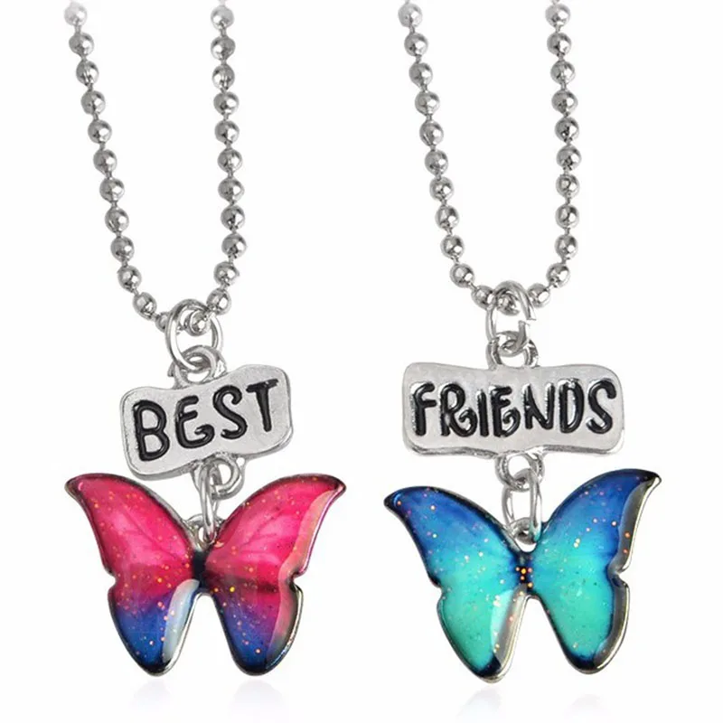 2 Pieces/set Butterfly Pendant Necklaces Best Friends Cute Necklace for