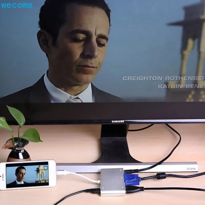 WECOM 2017 Новый серебристый алюминиевый адаптер Lightning HDMI/VGA/аудио для iphone5s/6/6s/7 ipad|ipad to